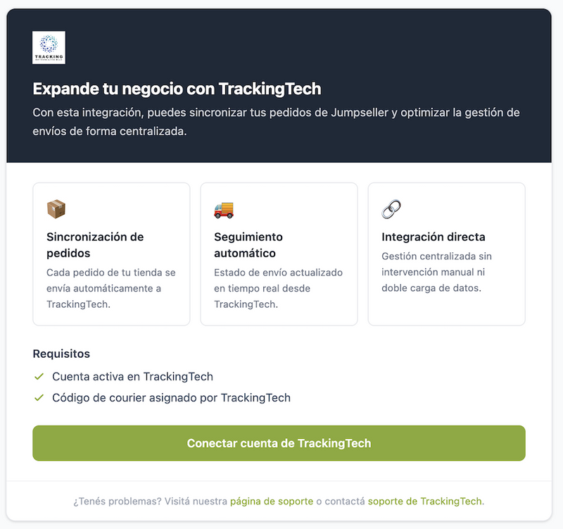 Pantalla de introducción de TrackingTech