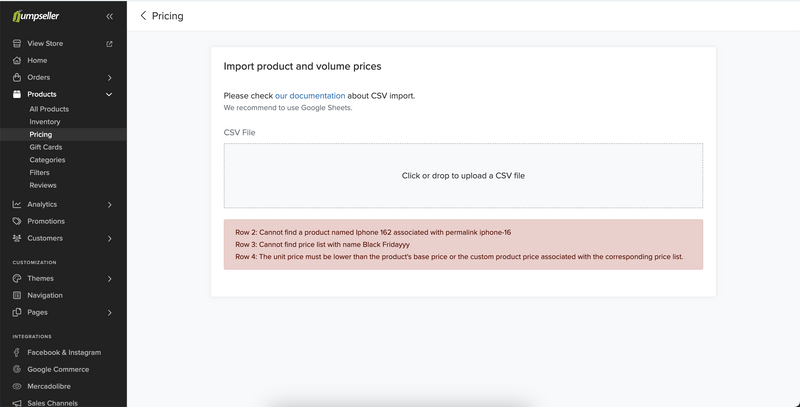 Volume Prices Error