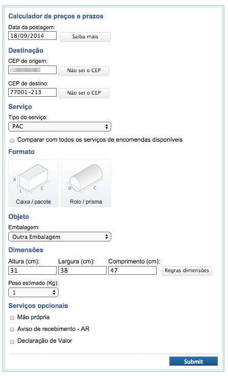Calculador de Preços e Prazo