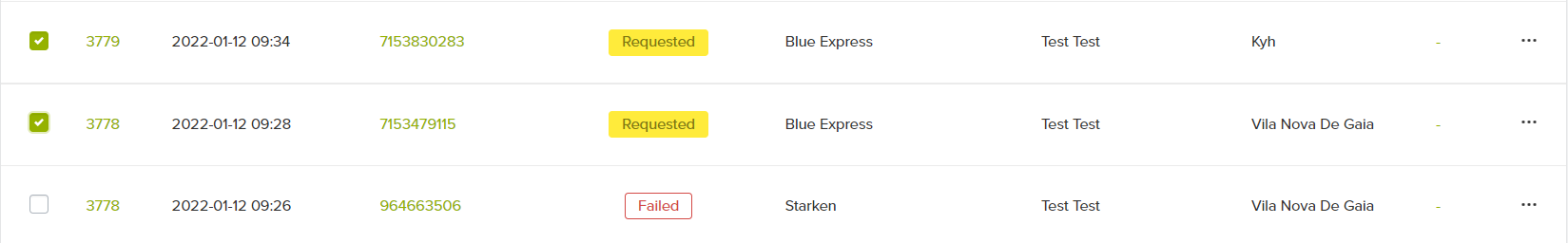 orders selected