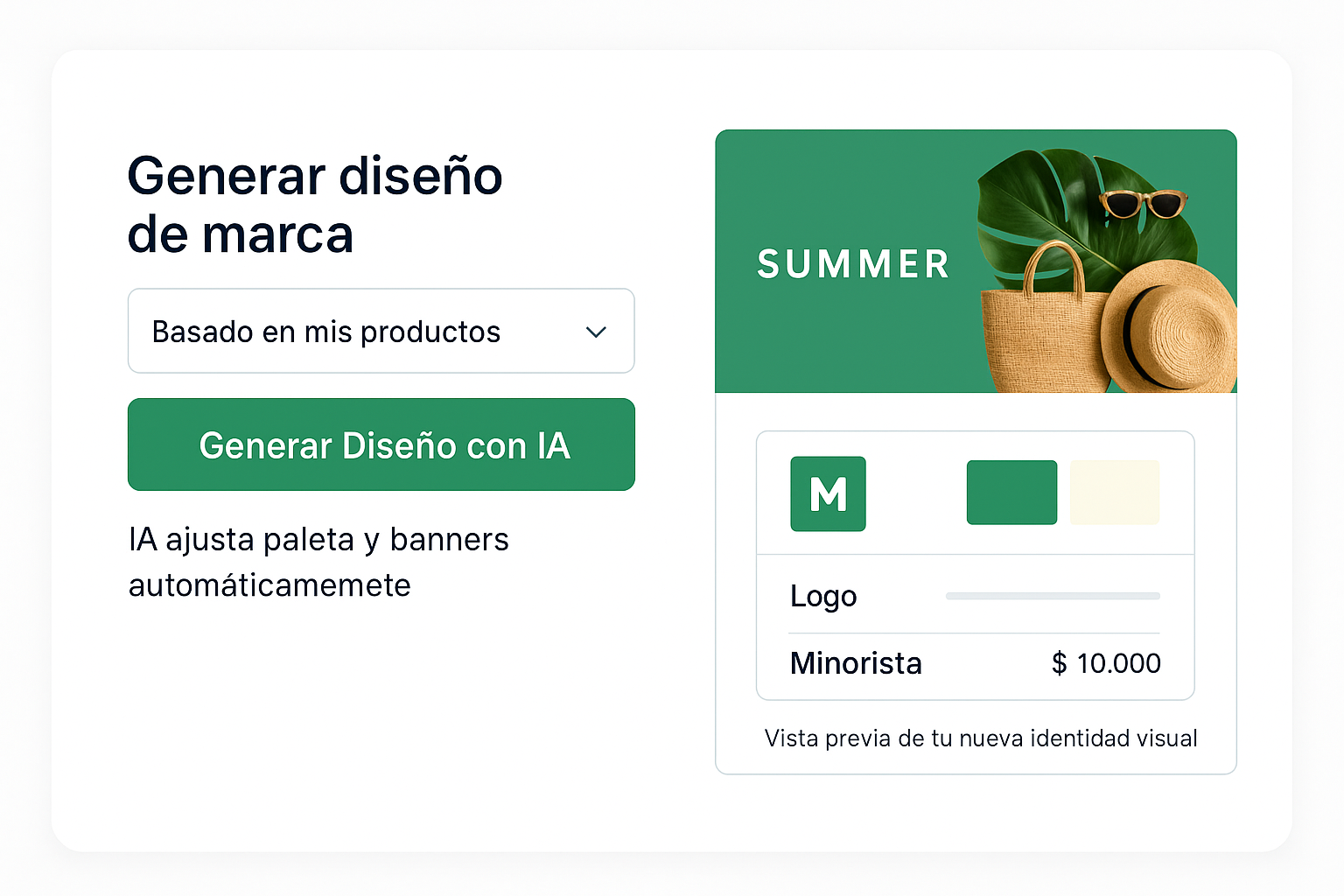 Generación de banners y logo a partir de colores y productos de la tienda.